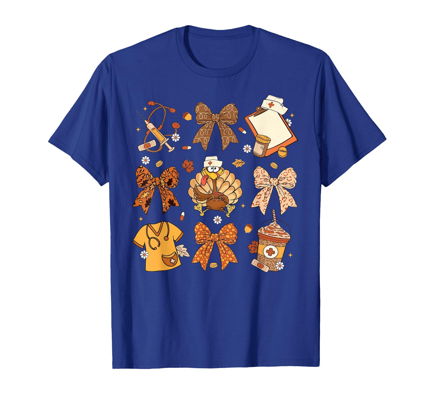 Coquette Bow Nurse Thanksgiving Turkey Scrub Top T-Shirt