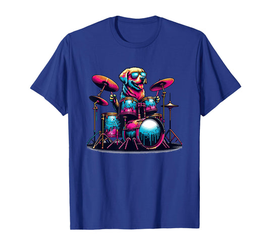 Pop Art Dog Playing Drums Drum Drummer Drumming Drummers T-Shirt for Men Women Girls Kids