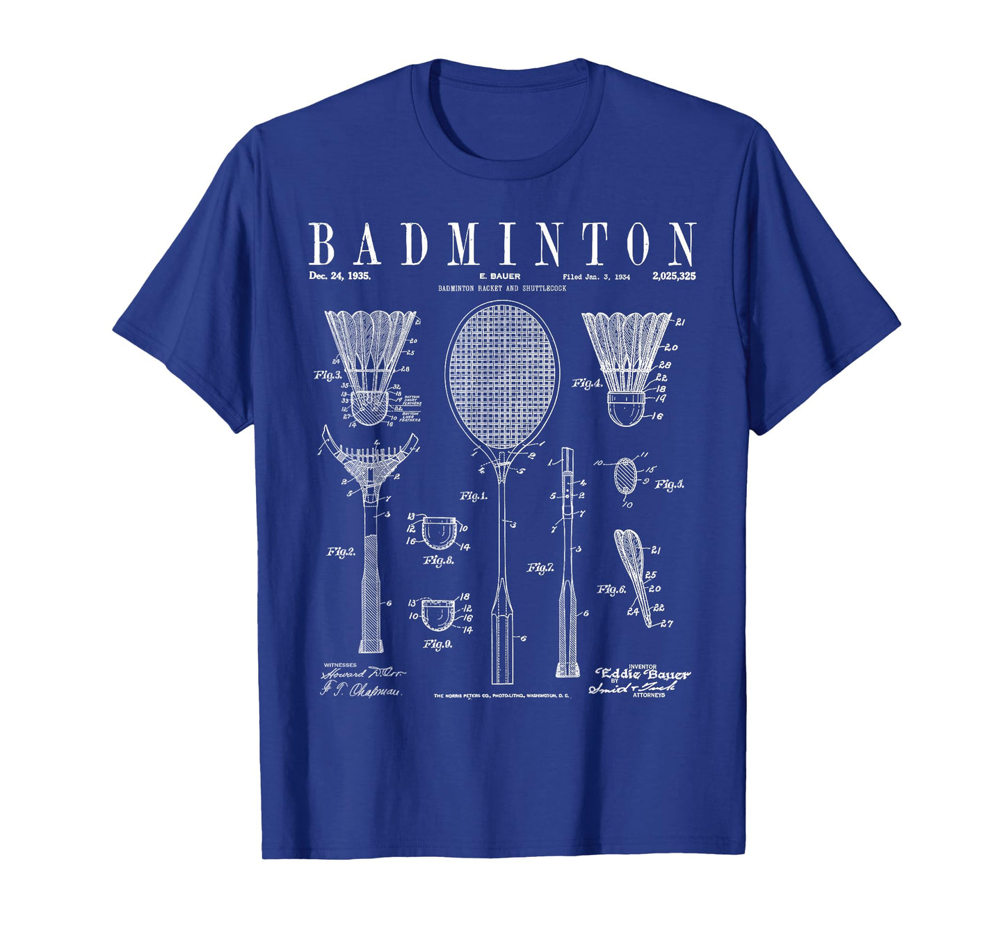 Badminton Old Vintage Patent Drawing Print T-Shirt