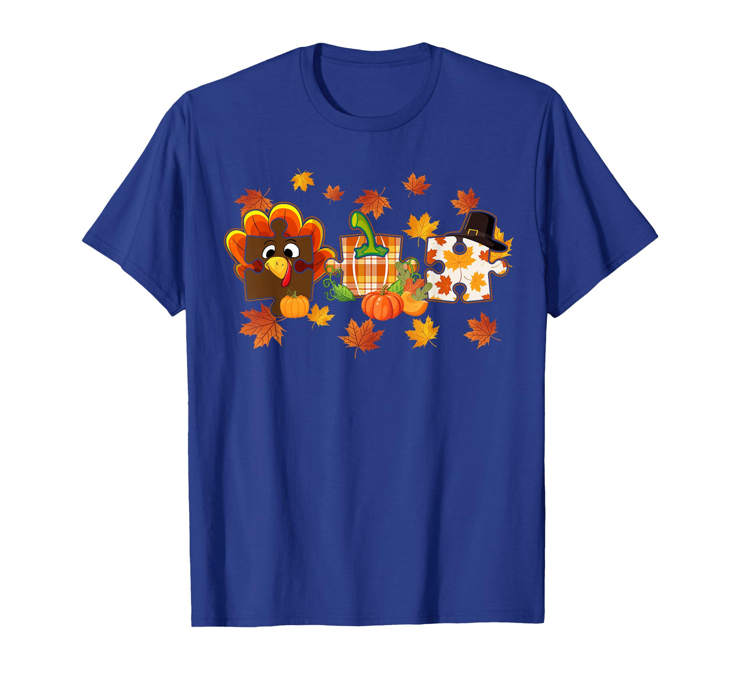 Cute Turkey Autism Awareness Puzzle Pumpkin for Thanksgiving T-Shirt