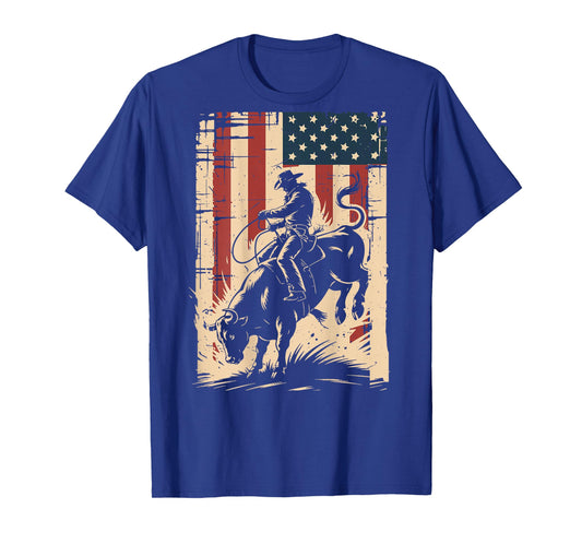 American Flag Bull Riding Cowboy Patriotic Rodeo Bull Rider T-Shirt