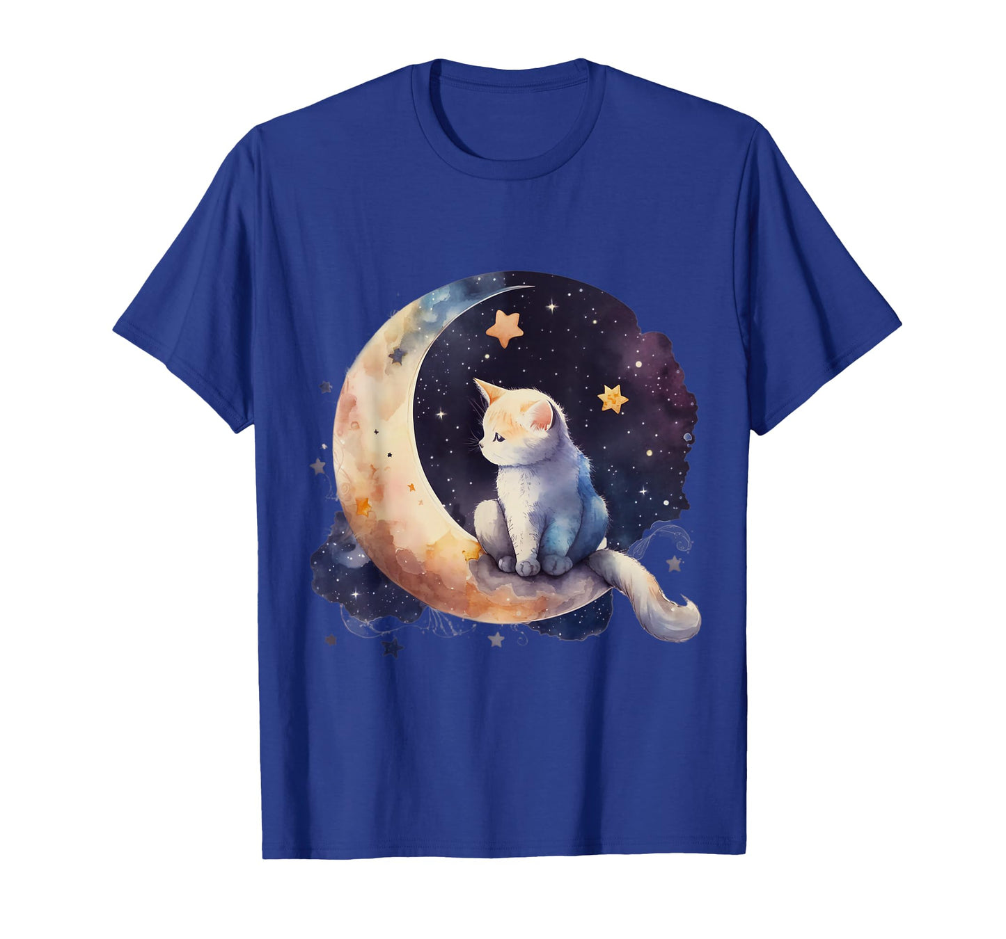 Cute Cat Crescent Moon Phases Purple Star Night Kawaii Cat T-Shirt