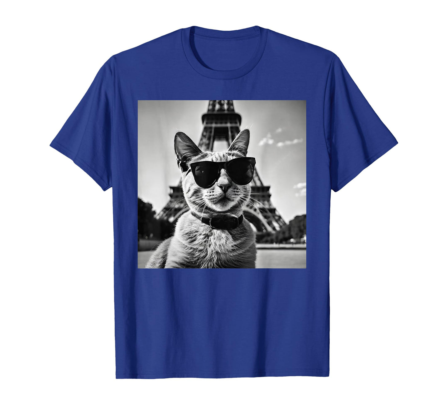 Funny French Cat Wearing Sunglasses and Paris Eiffel Tower T-Shirt