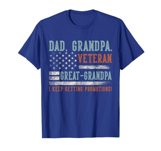 Dad Grandpa Veteran Great Grandpa USA Flag Papa Father's Day T-Shirt