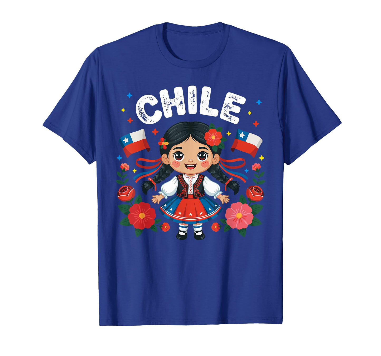 Chile Girl Traditional Dress with Flags and Flowers for Kids T-Shirt