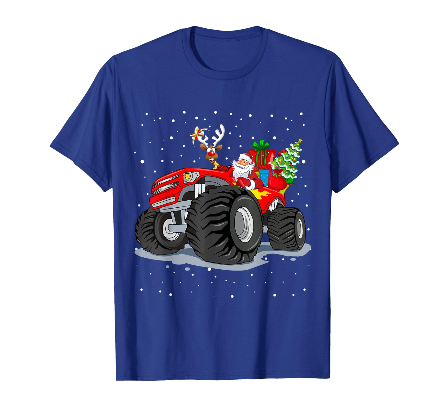 Funny Santa Driving Race Car Reindeer Christmas Tree T-Shirt