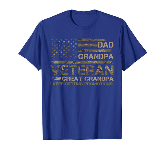 Dad Grandpa Veteran Great Grandpa Father's Day USA Flag T-Shirt