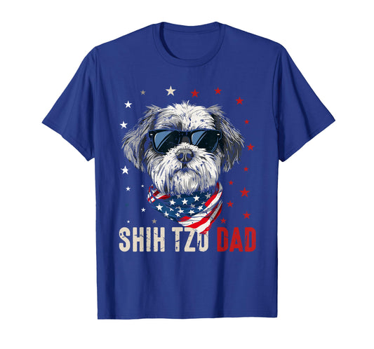 Funny Shih Tzu Dad Usa Stars 4th Of July Fathers Day T-Shirt