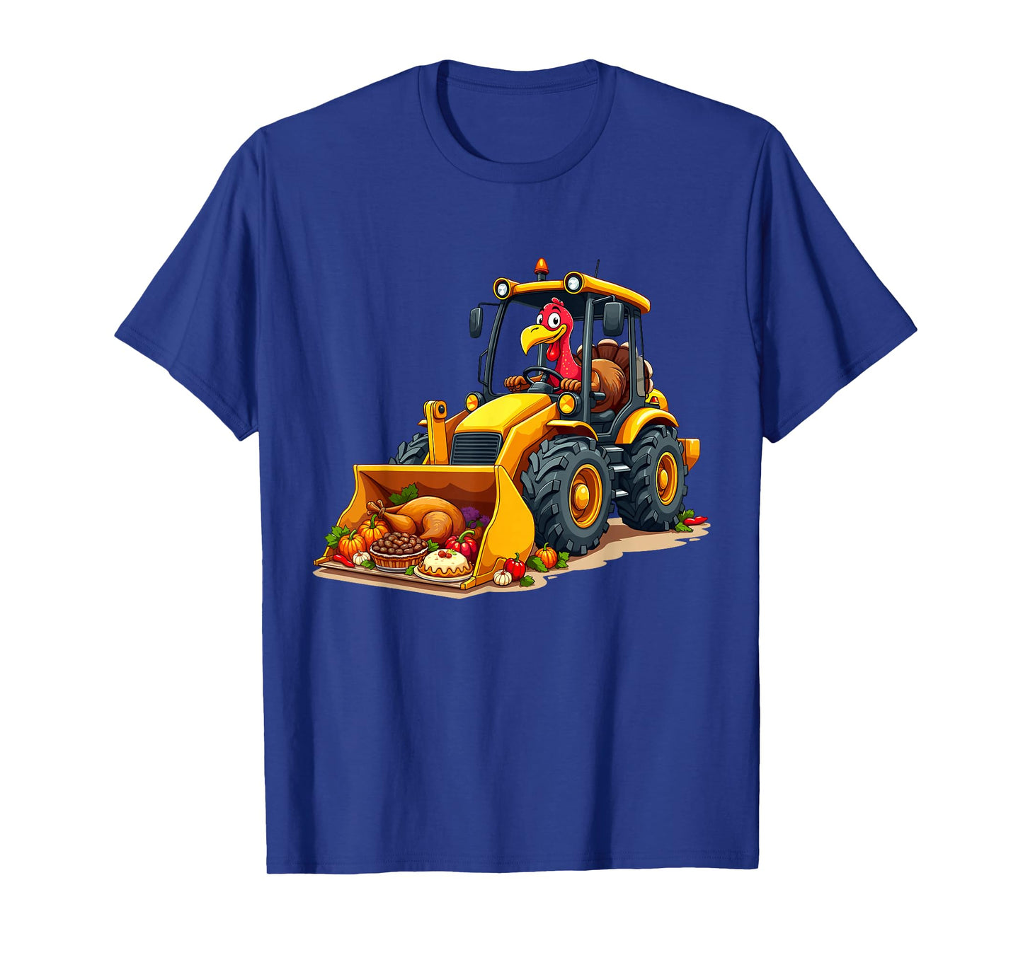Boys Thanksgiving Kids Thanksgiving Funny Turkey Driving Loader with Harvest Feast T-Shirt