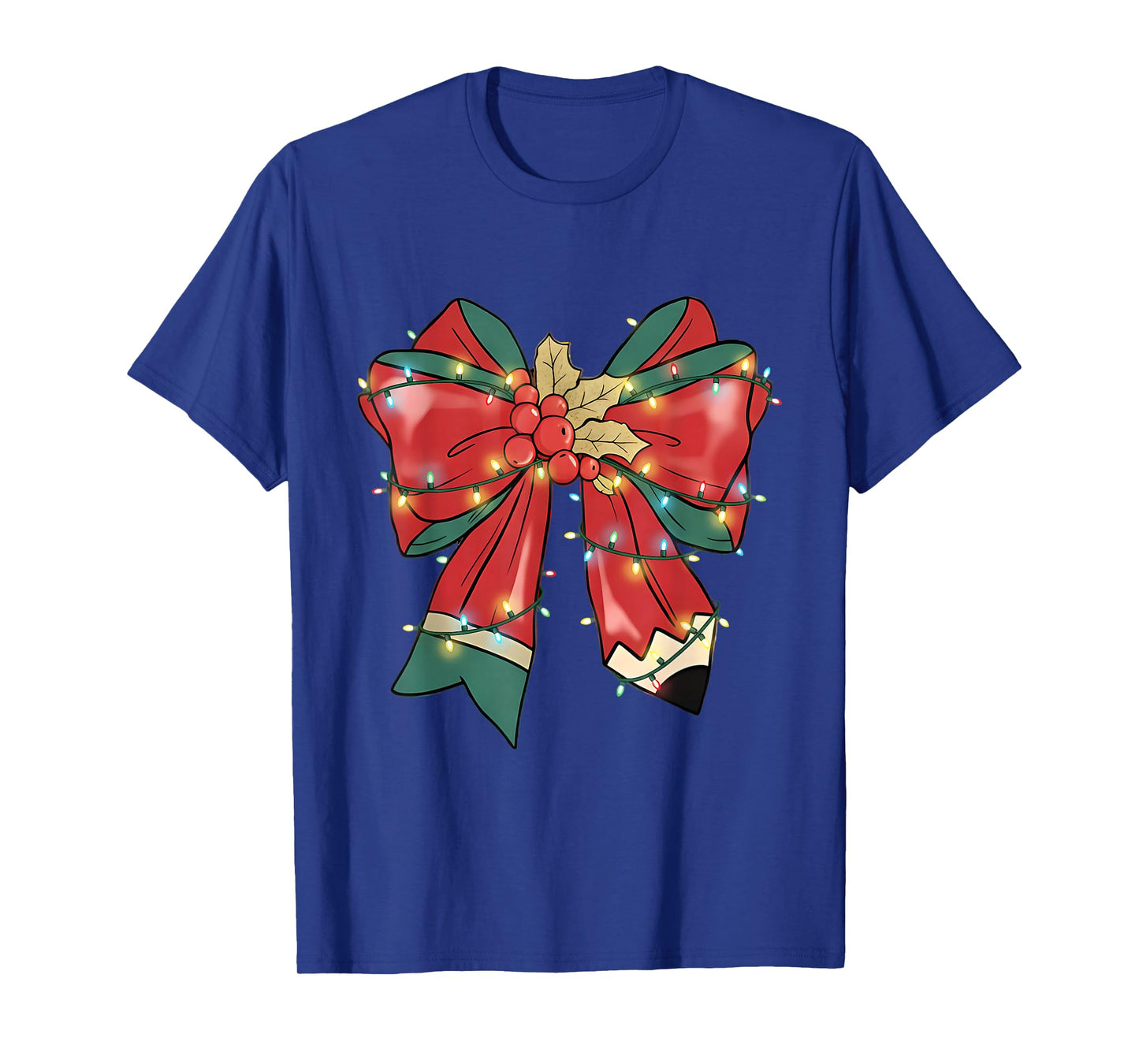 Teacher Christmas Bow Coquette Pencil Xmas Men Women Kids T-Shirt