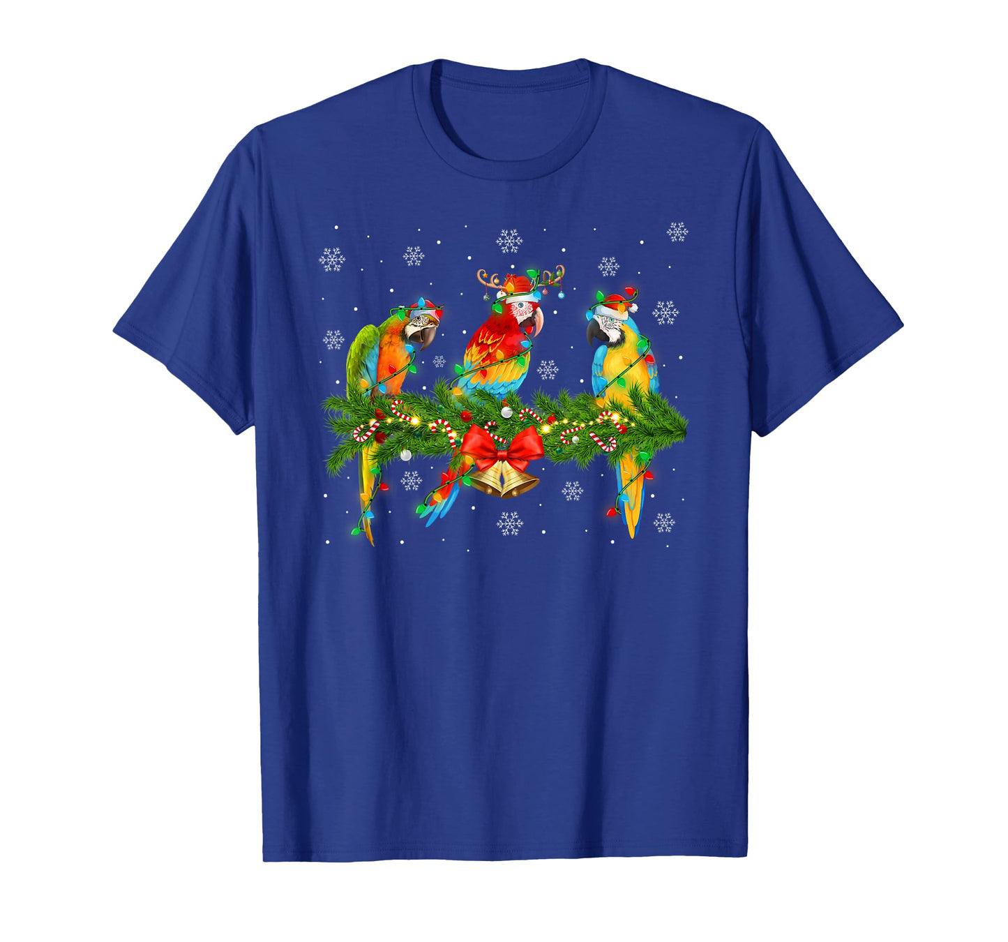 Colorful Macaw Parrots Christmas Lights Tropical Bird Xmas T-Shirt
