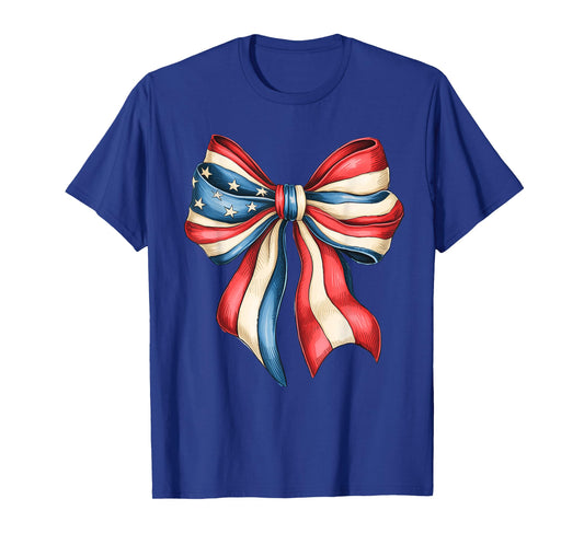 Patriotic Memorial Veteran 4th of July Flag Bow Coquette T-Shirt