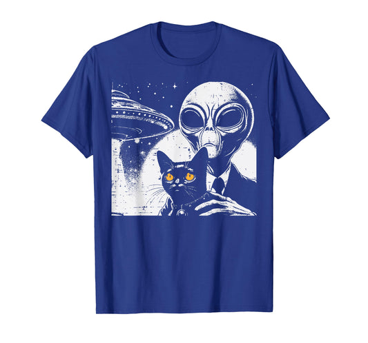 Alien with Cat Funny UFO Space Pet Women Girls Kids Men T-Shirt