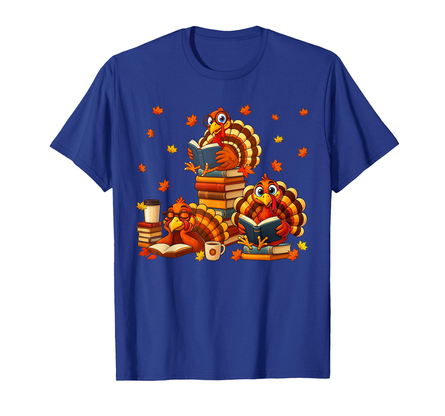 Funny Turkey Read Books Reading Fall Thanksgiving Teacher T-Shirt