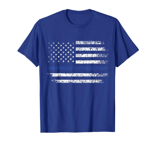 Police Officer Thin RETIRED Blue Line American Flag T-Shirt