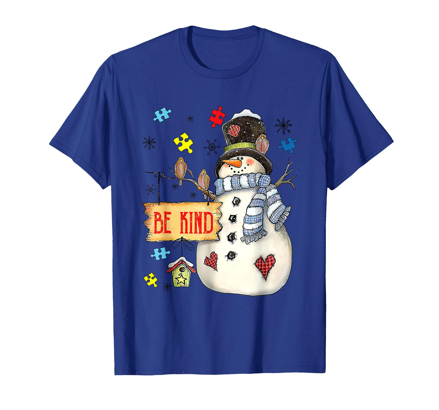 Be Kind Snowman Puzzle Autism Awareness Funny Family Xmas T-Shirt