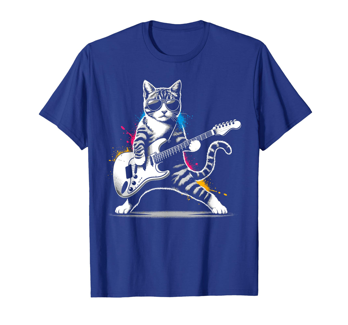 Guitar Cat Novelty Rock Music Band Concert Funny Cat T-Shirt for Men Women Girls Kids