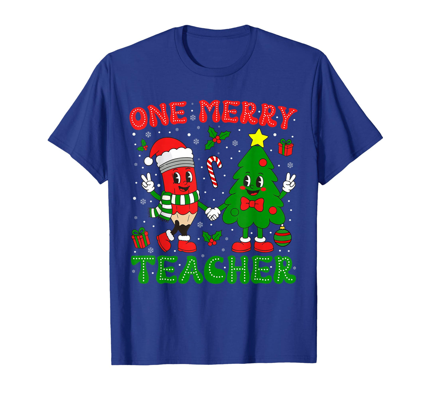 One Merry Teacher Groovy Christmas Tree Xmas Teacher T-Shirt