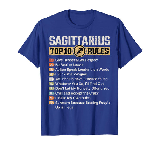 Zodiac Sign Funny Top 10 Rules Of Sagittarius Graphic T-Shirt