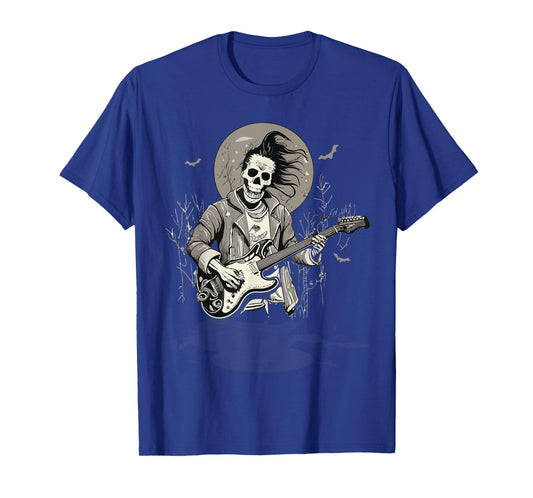 Skeleton Playing Guitar Vintage Shadow Rock Halloween T-Shirt