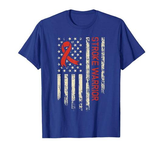 Stroke Warrior USA Flag - Red Ribbon Stroke Awareness T-Shirt