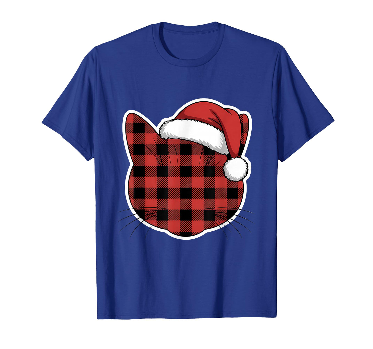 Cute Red and Black Buffalo Plaid Cat Christmas Santa Hat T-Shirt