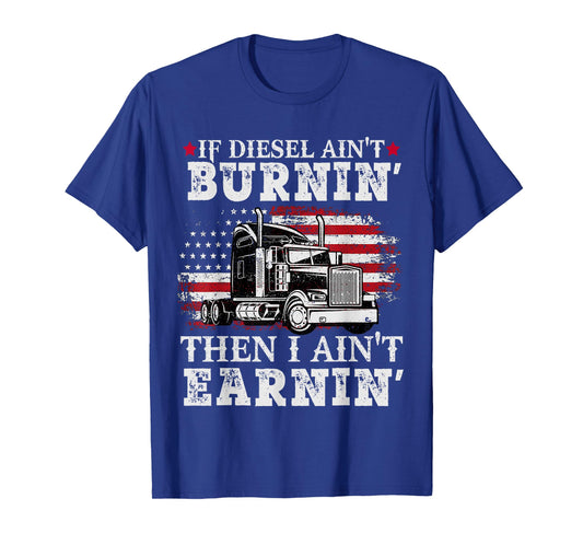 Funny Diesel Trucker USA American Flag Truck Driver Vintage T-Shirt for Women Men
