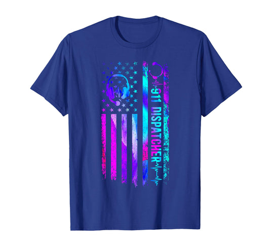 911 Dispatcher Thin Gold Yellow Line American Flag 911 T-Shirt