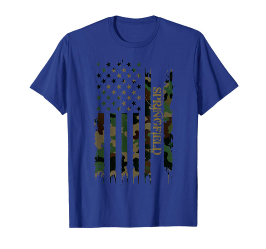 Springfield United States Distressed Camo w US Flag T-Shirt