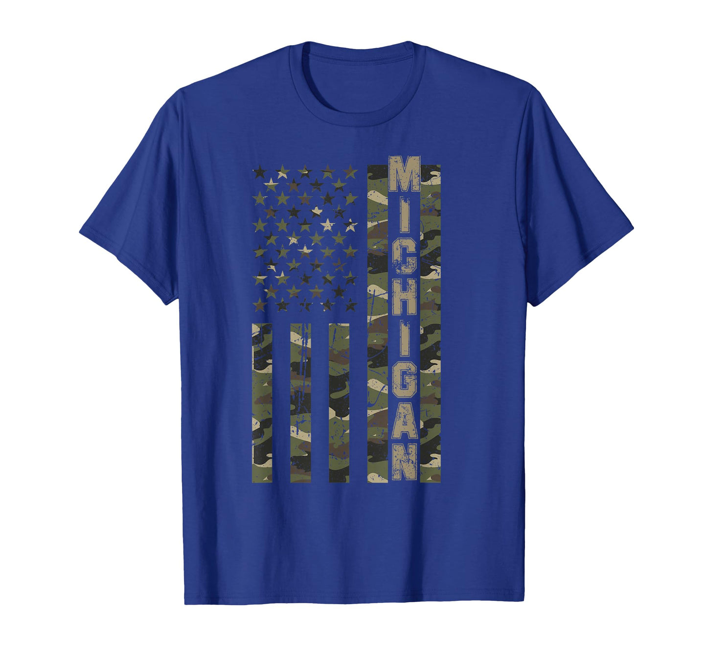 Michigan United States Distressed Camo w US Flag T-Shirt