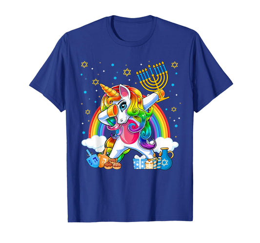 Happy Hanukkah Dabbing Unicorn Girls Chanukah Jewish T-Shirt