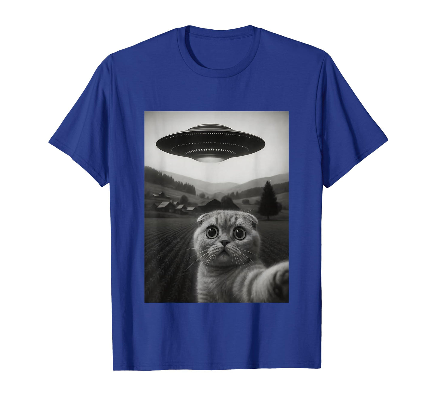 Scottish Fold Cat Selfie Funny Alien Abduction Meme Artwork T-Shirt