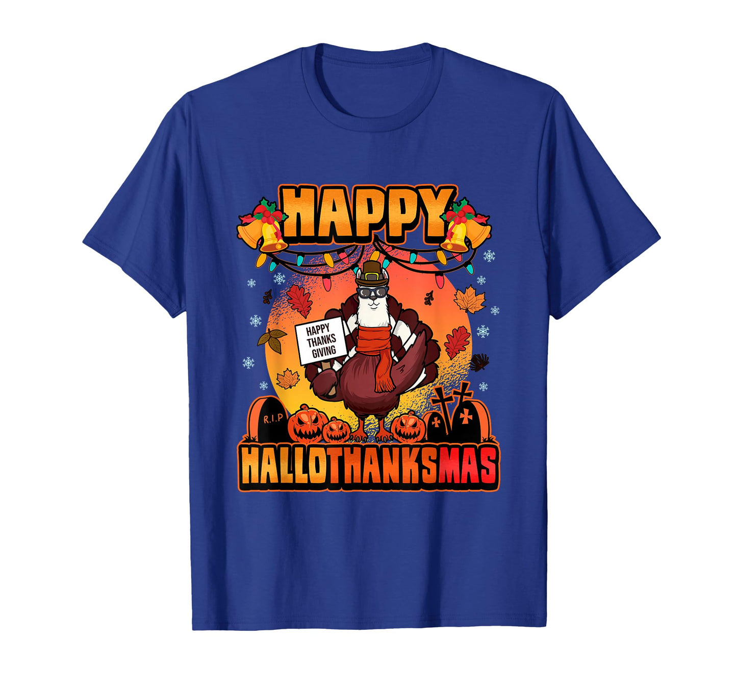 Halloween Christmas Happy Hallothanksmas Llama Turkey T-Shirt