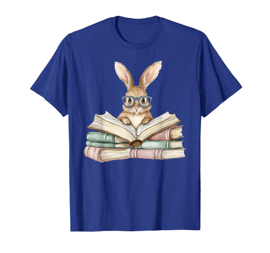 Cute Reading Bunny Glasses Books Bookworm Reader Teacher T-Shirt