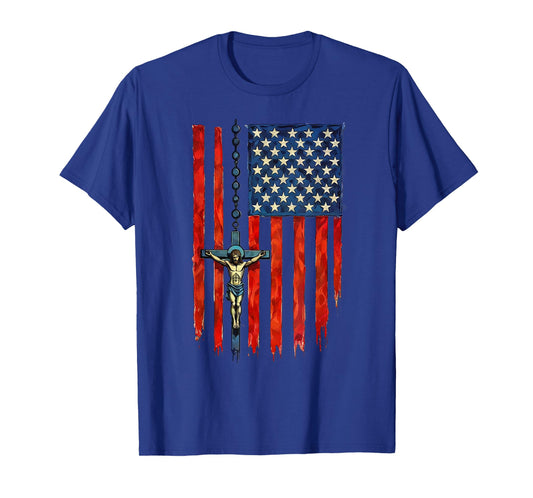 American Flag Rosary Catholic T-Shirt