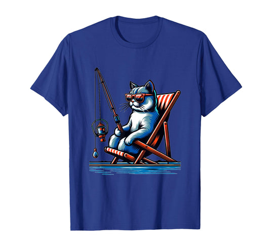 Cool Cat Things Funny Fishing Cat T-Shirt, Black, Small