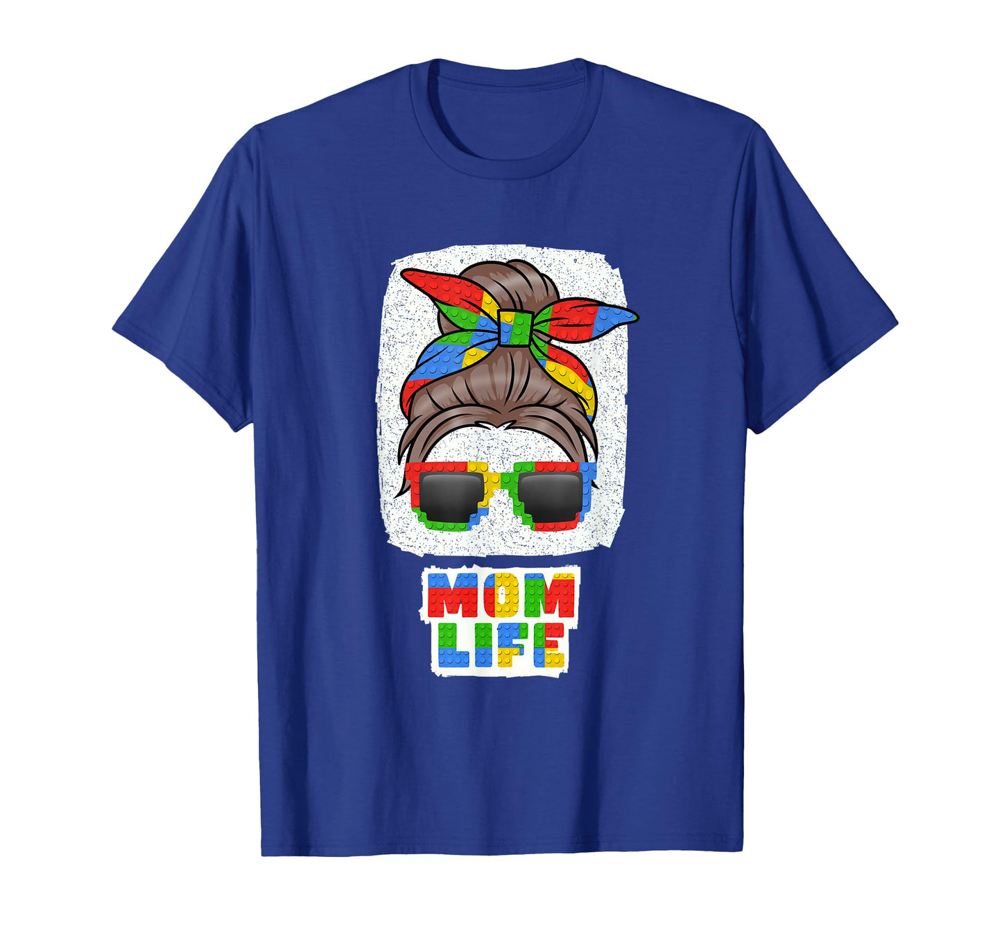 Mom Life Cute Messy Bun Master Builder Building Blocks Women T-Shirt