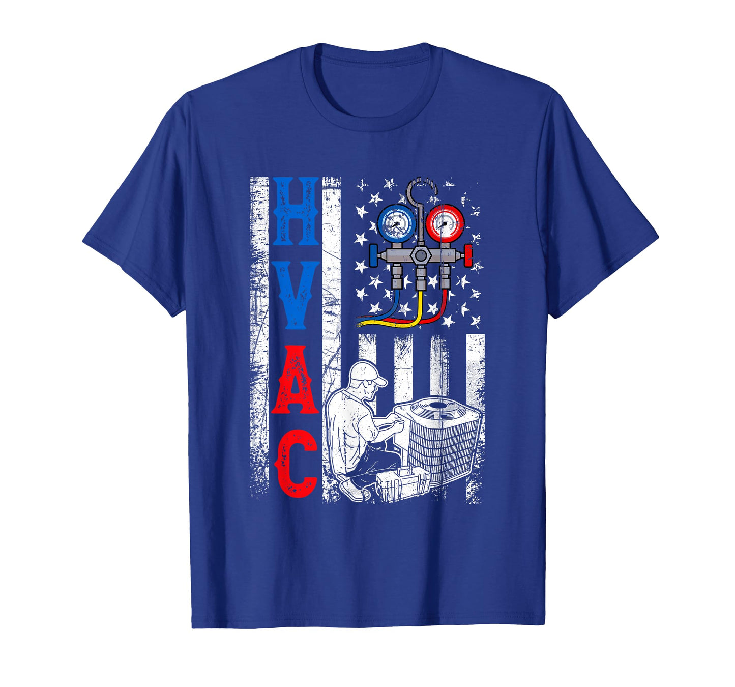Distressed Proud USA HVAC Tech American Flag HVAC Technician T-Shirt