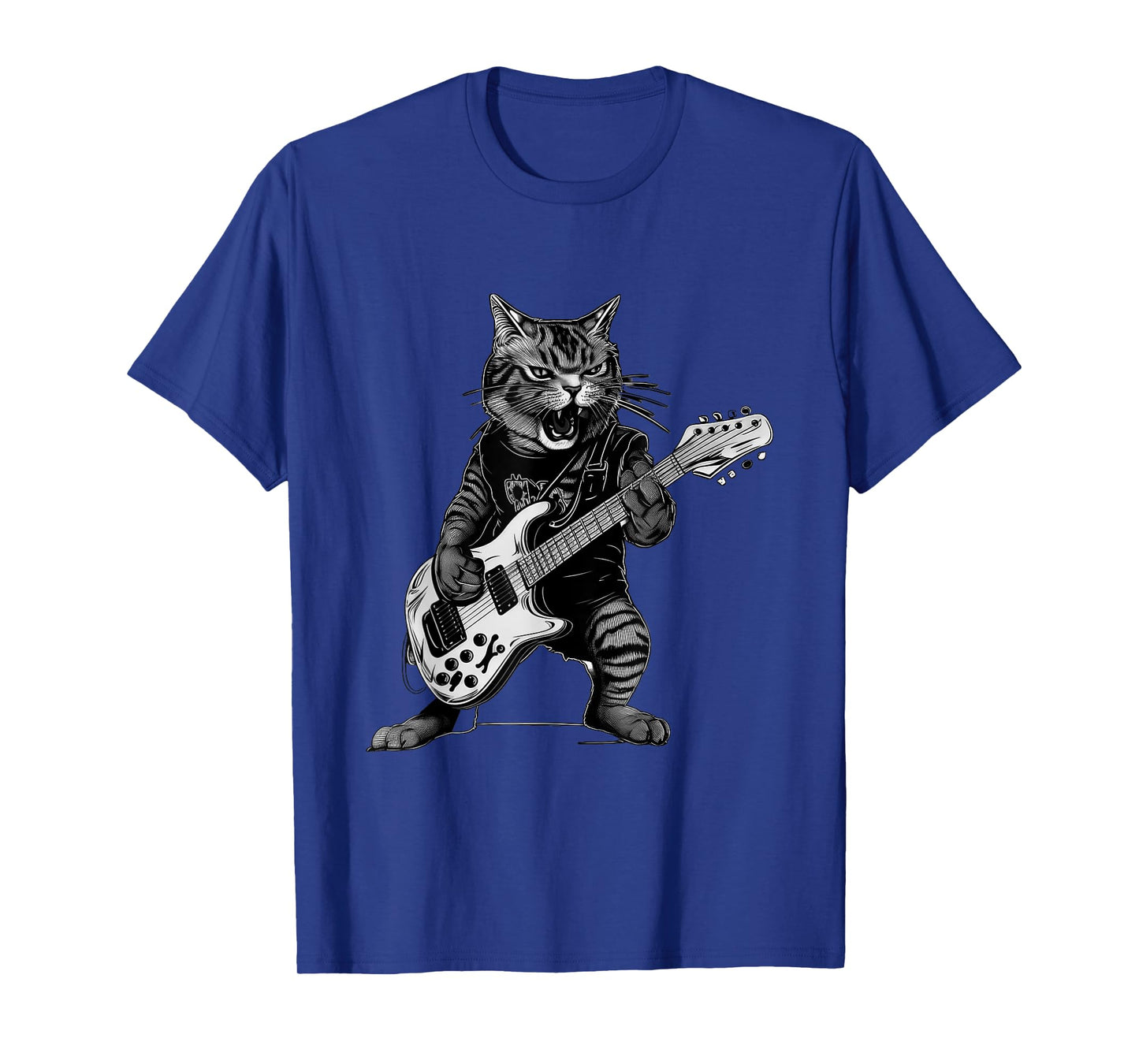 Funny Rock Cat Playing Guitar Graphic Cat Men Women Kids T-Shirt