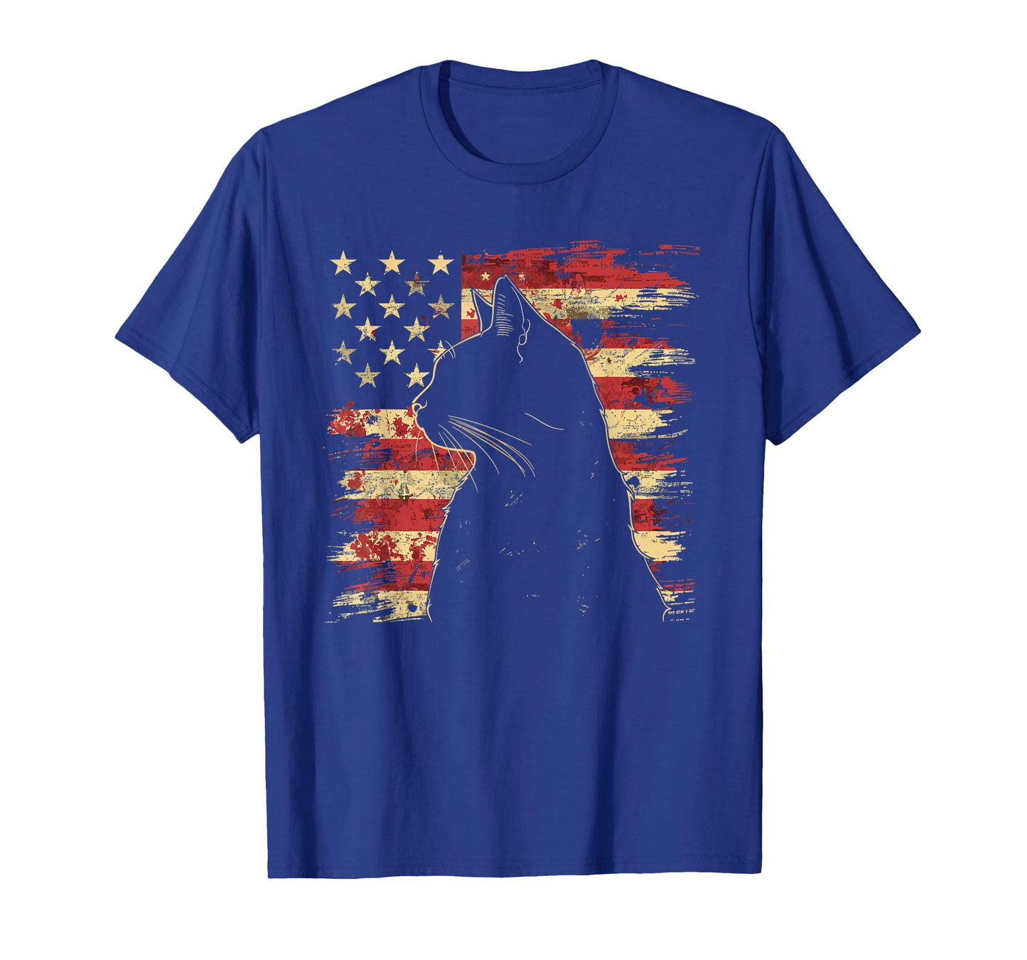 4th of July DESIGNS Unisex-Adult Vintage Patriotic Cat Silhouette Graphic T-Shirt, Black, Small, Short Sleeve