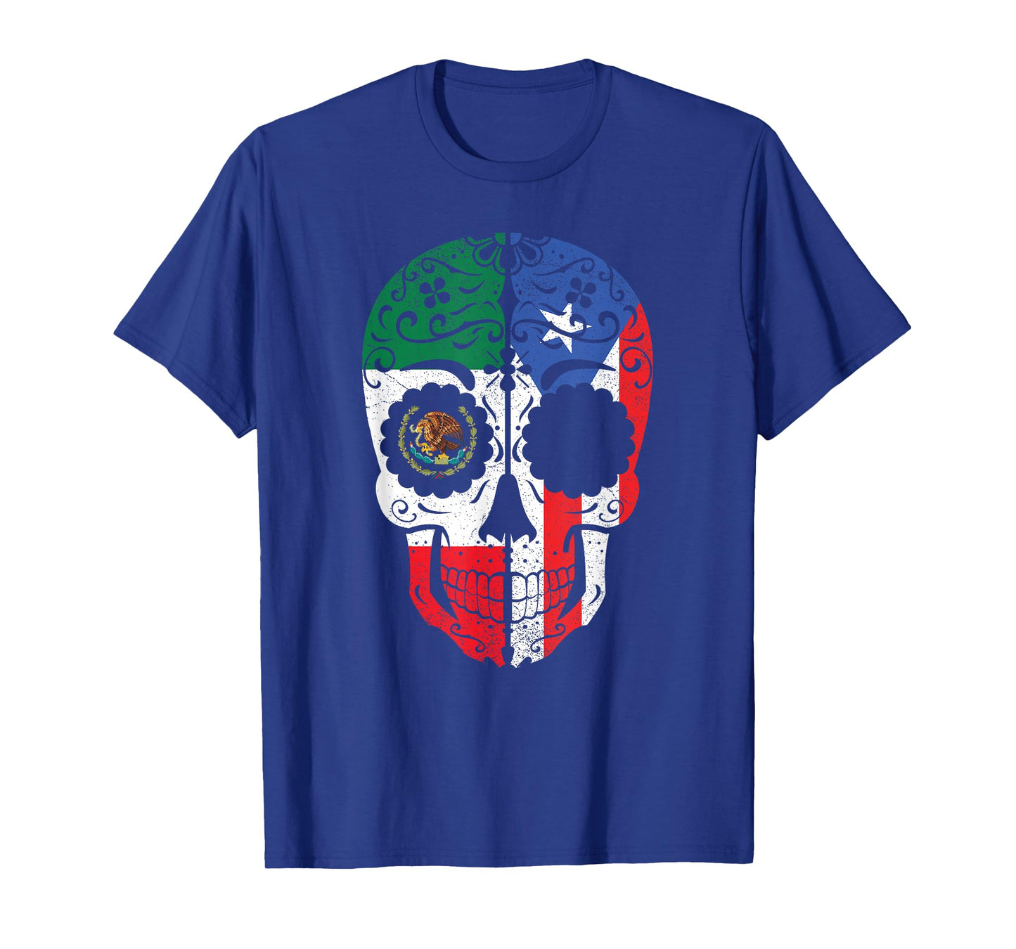 Mexican Puerto Rican Flag Mexico Puerto Rico Sugar Skull T-Shirt