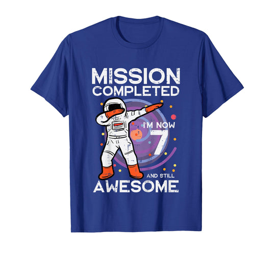 Kids 7th Birthday Astronaut Dab Mission Completed 7 Bday Boys T-Shirt