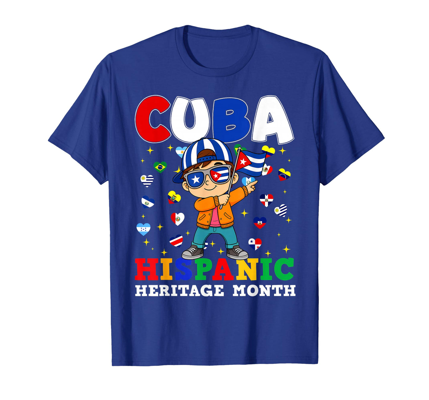 Hispanic Heritage Month Cuban Flag Cuba Dabbing Boy Kid T-Shirt