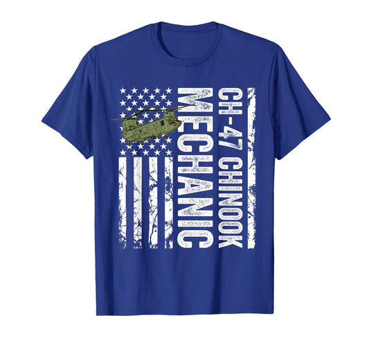CH-47 Chinook Helicopter Mechanic USA Flag Retired Veteran Women Men T-Shirt