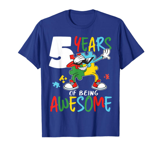5 Year Old Birthday Autistic Boy Girl Autism Awareness T-Shirt