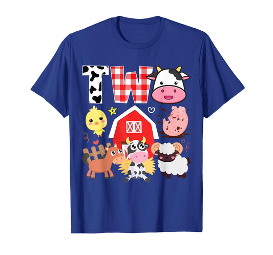 2nd Birthday Two Year Old Farm Theme Animals Birthday Party T-Shirt