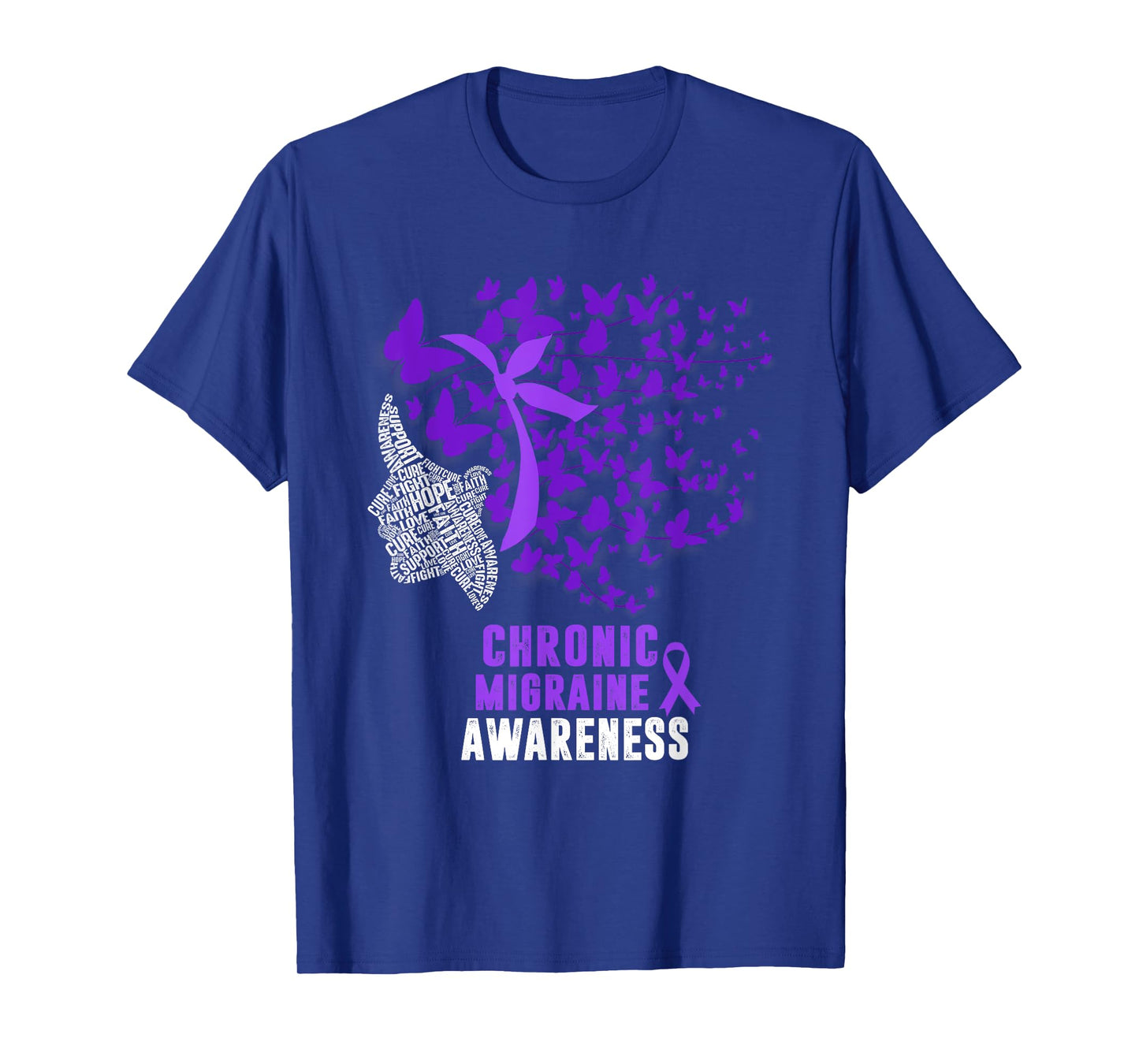 Chronic Migraine Awareness Month Butterfly Purple Ribbon T-Shirt