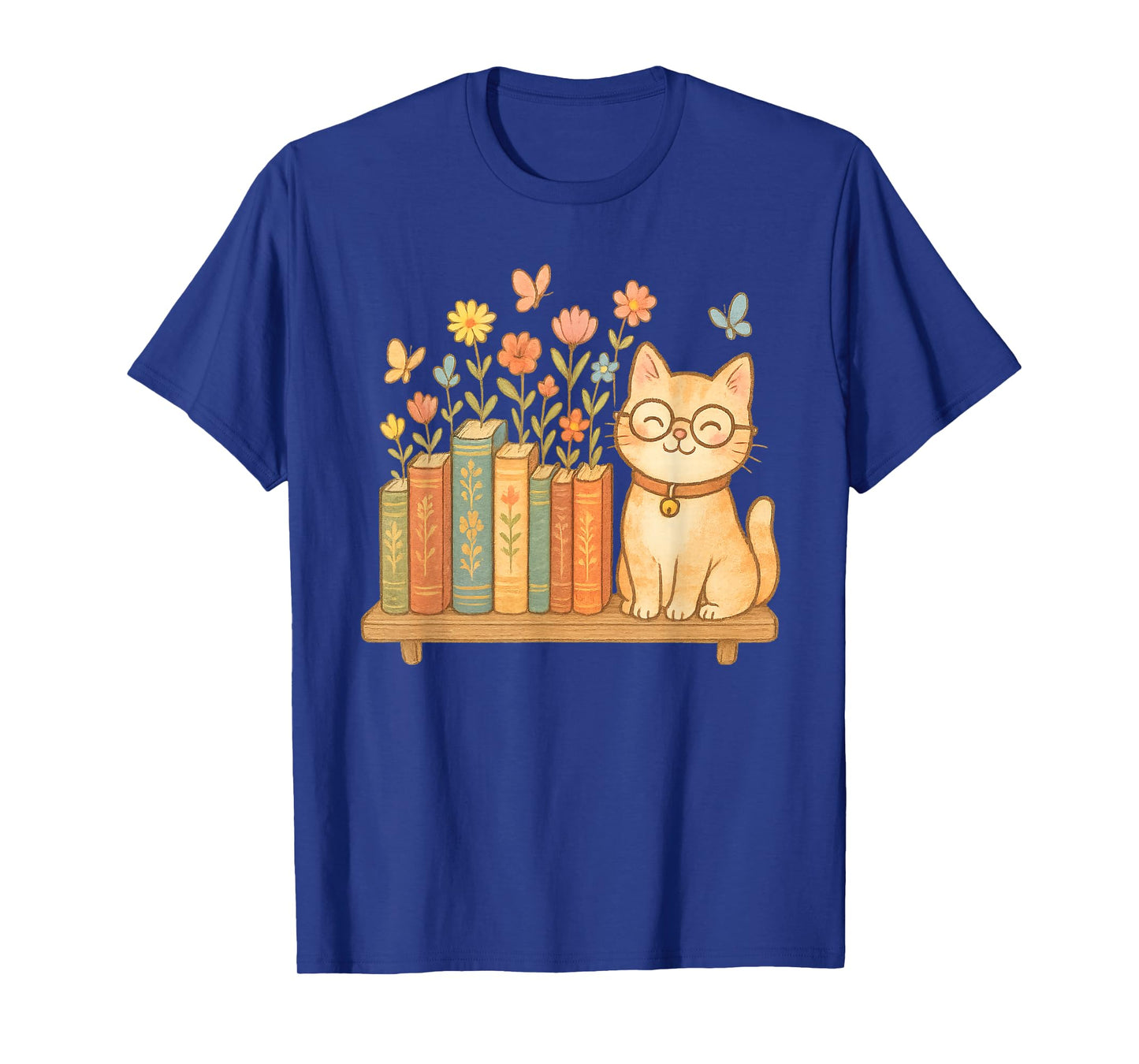 Cute Kawaii Cat Books Flowers T-Shirt