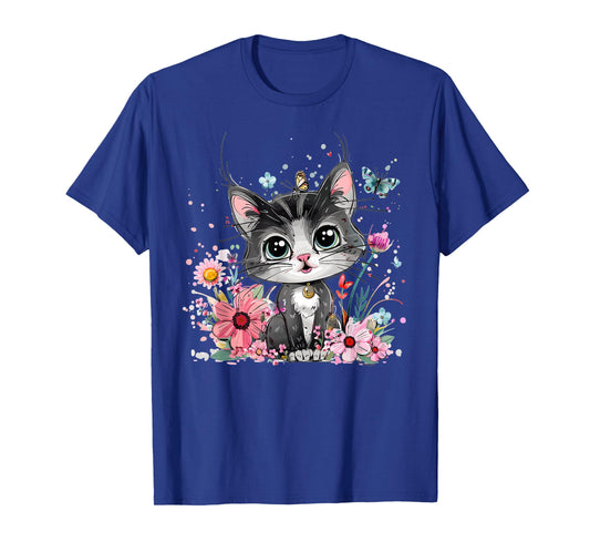 Cute Cat With Flowers I Kids Cat T-Shirt
