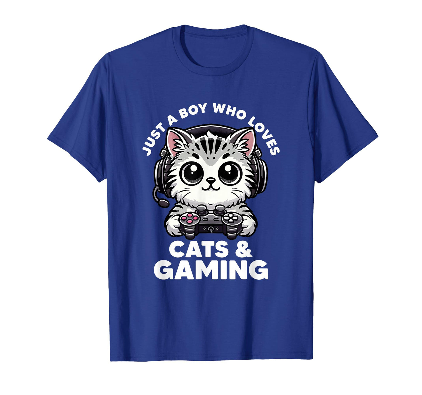 Just A Boy Who Loves Cats & Gaming Boy Cat Dad Funny Gamer T-Shirt